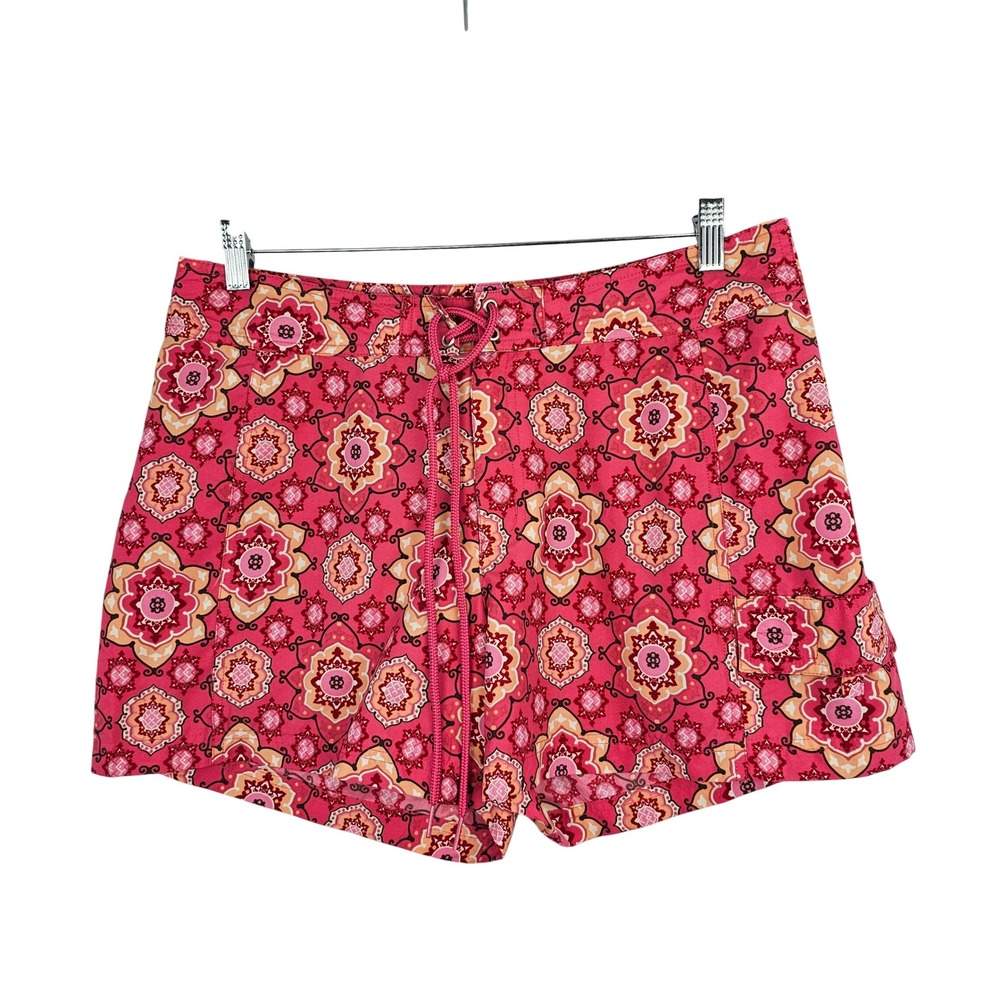 Against The Elements Pink Medallion Board Shorts Womens 12‎ Lace Up Cargo Pocket